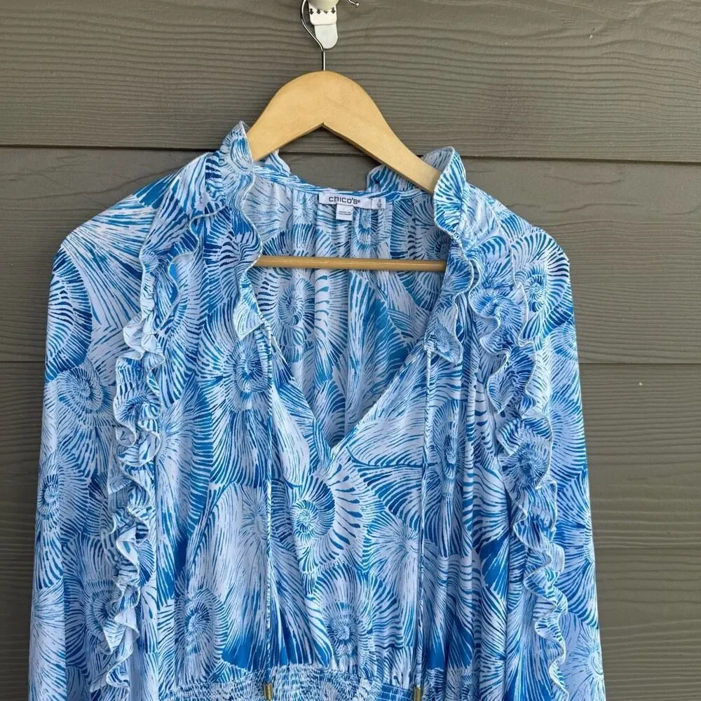 Chico's Light Blue Seashell Print Mini Dress - Picture 3 of 8